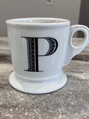 Anthropologie White Ceramic Mug with Black Monogram P